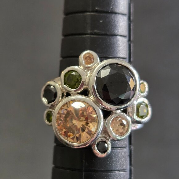 Chunky Stainless Steel Multi Gemstone Statement Ring Size 7 - Picture 2 of 6